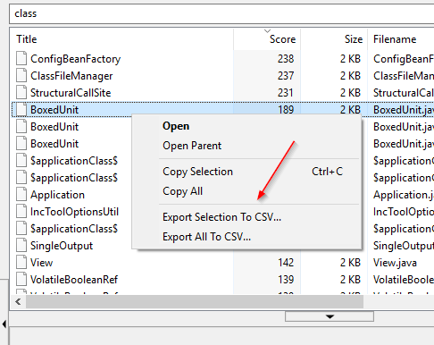 CSV-Export der Ergebnisse