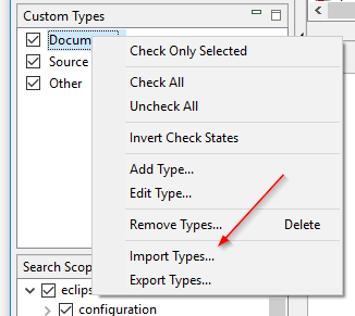 Import/export de types personnalisés