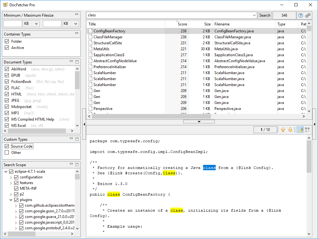 DocFetcher Pro main window
