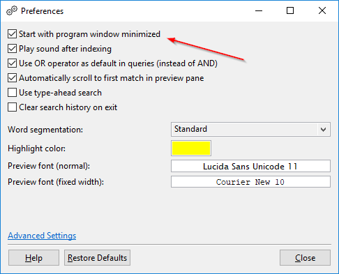 Start with program window minimized