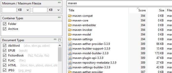 Searching for folders and archives