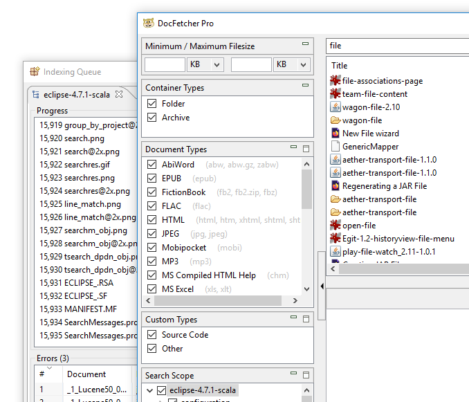 Non-modal indexing dialog